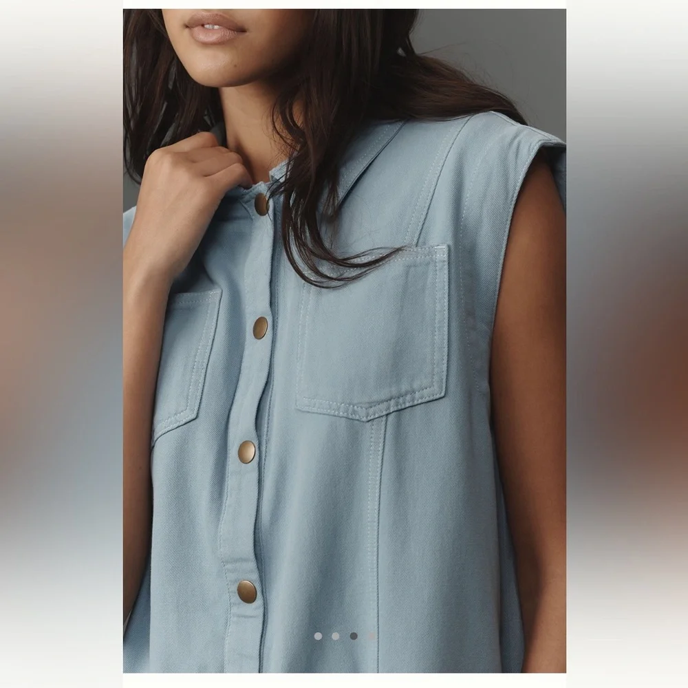 Anthropologie Pilcro Sleeveless Collared Romper Blue Sz Small - Picture 4 of 15